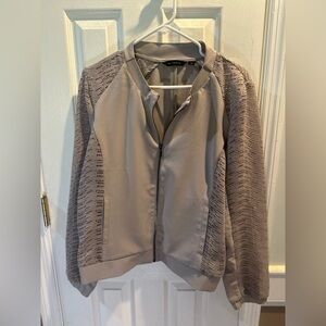 H By Halston Eyelit Lace Bomber Jacket Taupe Sz 16